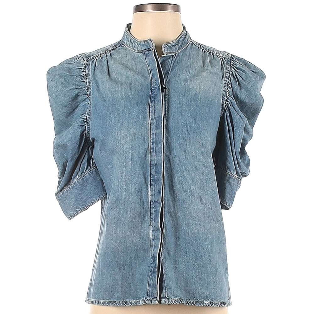 Puffy Sleeve Denim Top